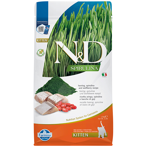 Farmina Kitten N&D Spirulina Herring & Wolfberry / Сухой корм Фармина ...