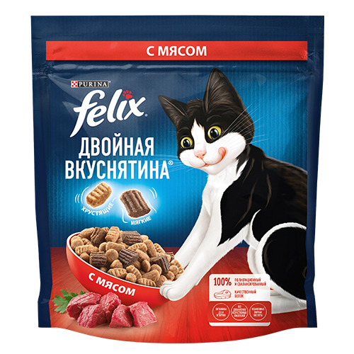 FELIX ДВОЙНАЯ ВКУСНЯТИНА / Сухой корм Пурина Феликс для взрослых кошек ...