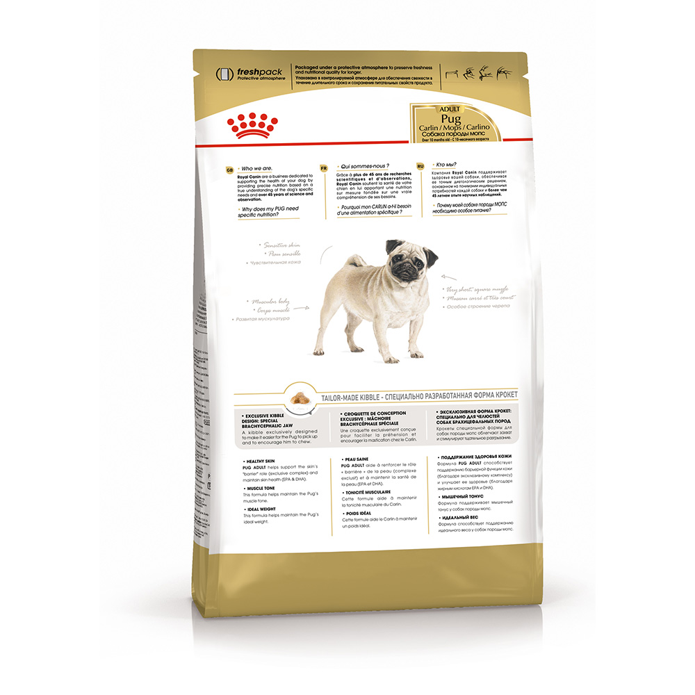 Royal Canin Breed dog Pug Adult / Сухой корм Роял Канин для взрослых собак  породы Мопс старше 10 месяцев 500 г купить в Москве по низкой цене 475₽ |  интернет-магазин ZooMag.ru