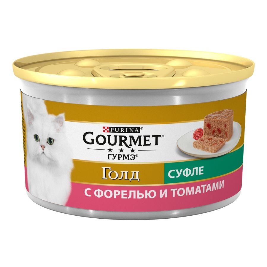 Gourmet Gold / Влажный корм Консервы Пурина Гурмэ Голд Суфле для взрослых  кошек с форелью (цена за упаковку) 85г х 12шт купить в Москве по низкой  цене 670₽ | интернет-магазин ZooMag.ru