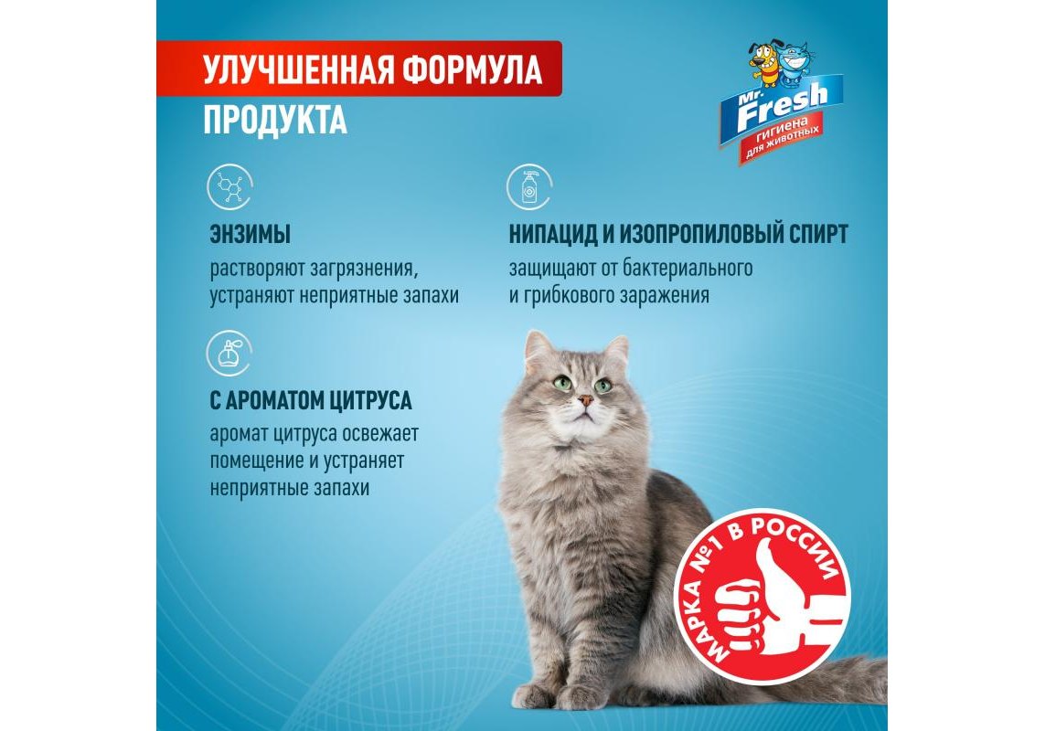 Mr.Fresh Expert 3в1 / Спрей Мистер Фреш для кошек Ликвидатор пятен и запаха  500 мл купить в Москве по низкой цене 430₽ | интернет-магазин ZooMag.ru