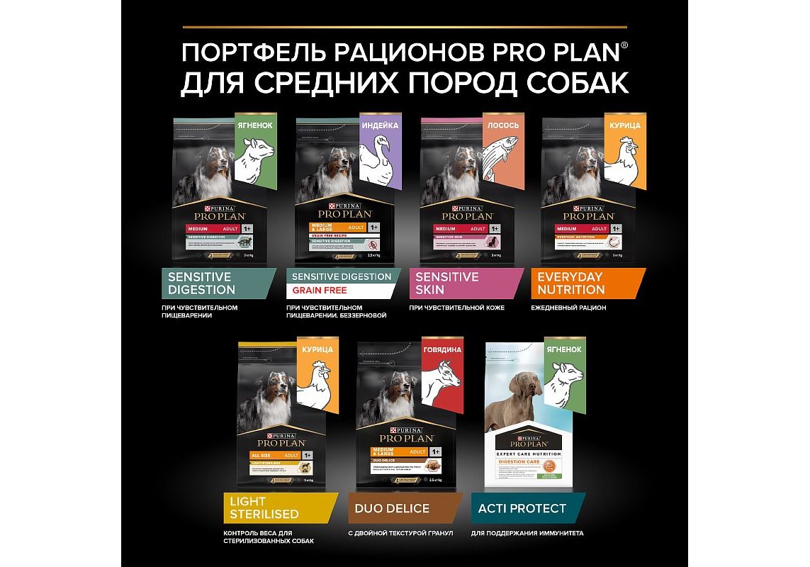 PRO PLAN GRAIN FREE / Сухой корм ПРО ПЛАН для взрослых собак средних и  крупных пород при чувствительном пищеварении с индейкой 2,5 кг купить в  Москве по низкой цене 1 850₽ | интернет-магазин ZooMag.ru