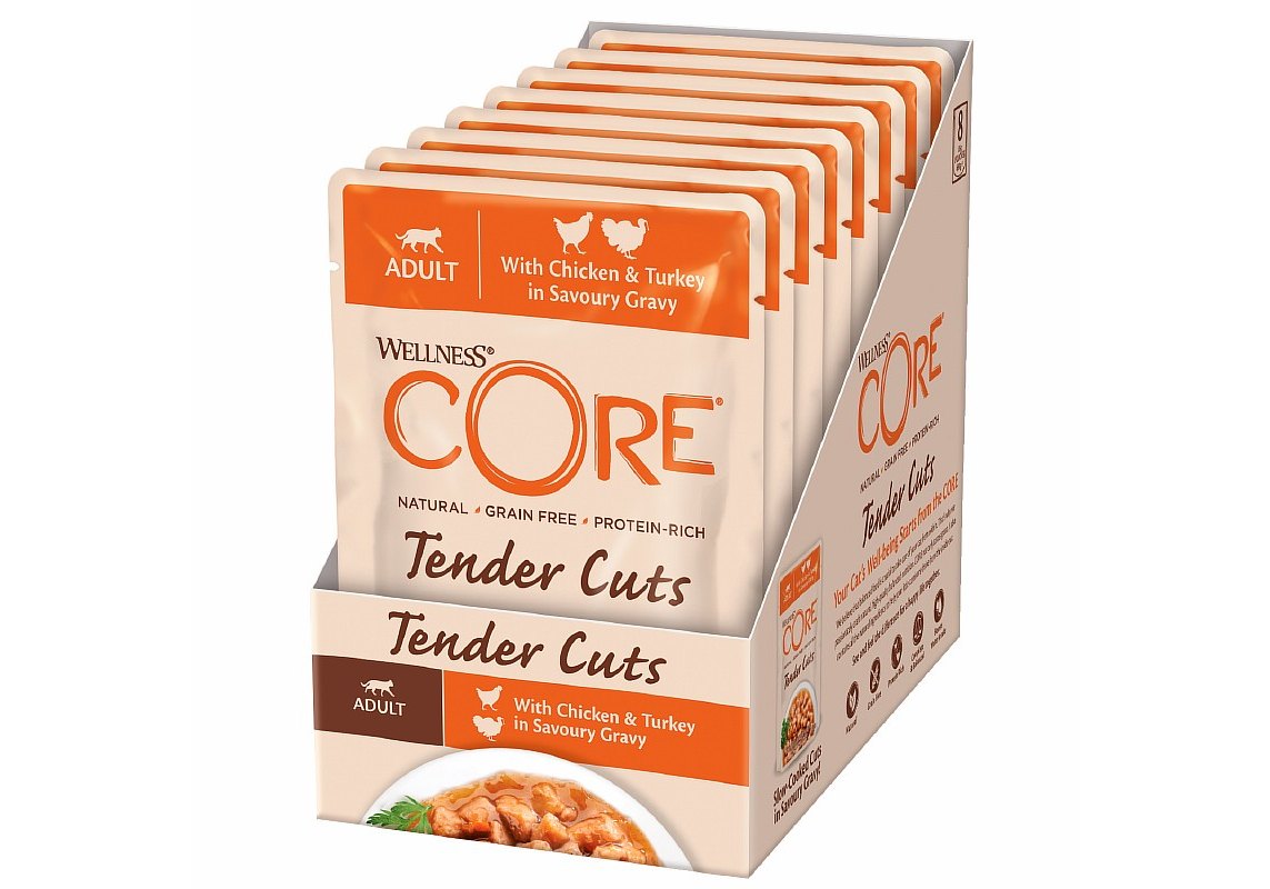 CORE Cat Tender Cuts Chicken & Turkey / Паучи Кор для кошек Нежные кусочки  Курицы и Индейки в пикантном соусе (цена за упаковку) 85г х 8шт купить в  Москве по низкой цене