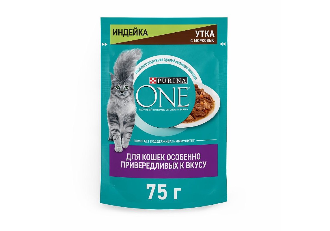 PURINA ONE / Влажный корм Паучи Пурина УАН для кошек особенно привередливых  к вкусу индейка утка с морковью (цена за упаковку) 75г х 26шт купить в  Москве по низкой цене 1 050₽ |