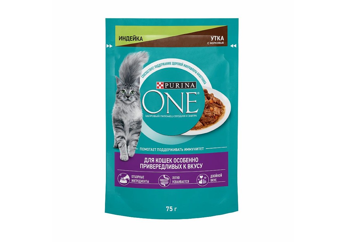 PURINA ONE / Влажный корм Паучи Пурина УАН для кошек особенно привередливых  к вкусу индейка утка с морковью (цена за упаковку) 75г х 26шт купить в  Москве по низкой цене 1 050₽ |