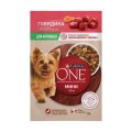 PURINA ONE MINI / Влажный корм Паучи Пурина УАН для взрослых собак мелких пород при активном образе жизни с говядиной (цена за упаковку)