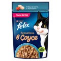 FELIX SENSATIONS / Влажный корм Паучи Феликс Сенсейшенс в соусе для взрослых кошек с треской (цена за упаковку)