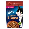 FELIX SENSATIONS / Влажный корм Паучи Феликс Сенсейшенс в соусе для взрослых кошек с говядиной (цена за упаковку)