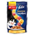 FELIX SENSATIONS СУПЕРВКУС / Влажный корм Паучи Пурина Феликс Супервкус для взрослых кошек с говядиной и сыром в желе (цена за упаковку)