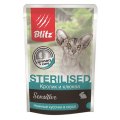 Blitz Sensitive Urinary Care Sterilised / Паучи Блиц для взрослых Стерилизованных кошек Кролик и клюква кусочки в соусе (цена за упаковку)