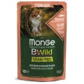 Monge Cat BWild Grain Free Sterilised Salmon Shrimps Vegetables / Влажный Беззерновой корм Монж для Стерилизованных кошек Паучи из Лосося с Креветками и овощами (цена за упаковку)