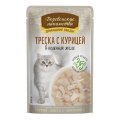 Деревенские лакомства / Паучи для кошек Треска с курицей в нежном желе (цена за упаковку)