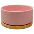 Mr.Kranch Bamboo / Миска Мистер Кранч Керамическая розовая на бамбуковой подставке