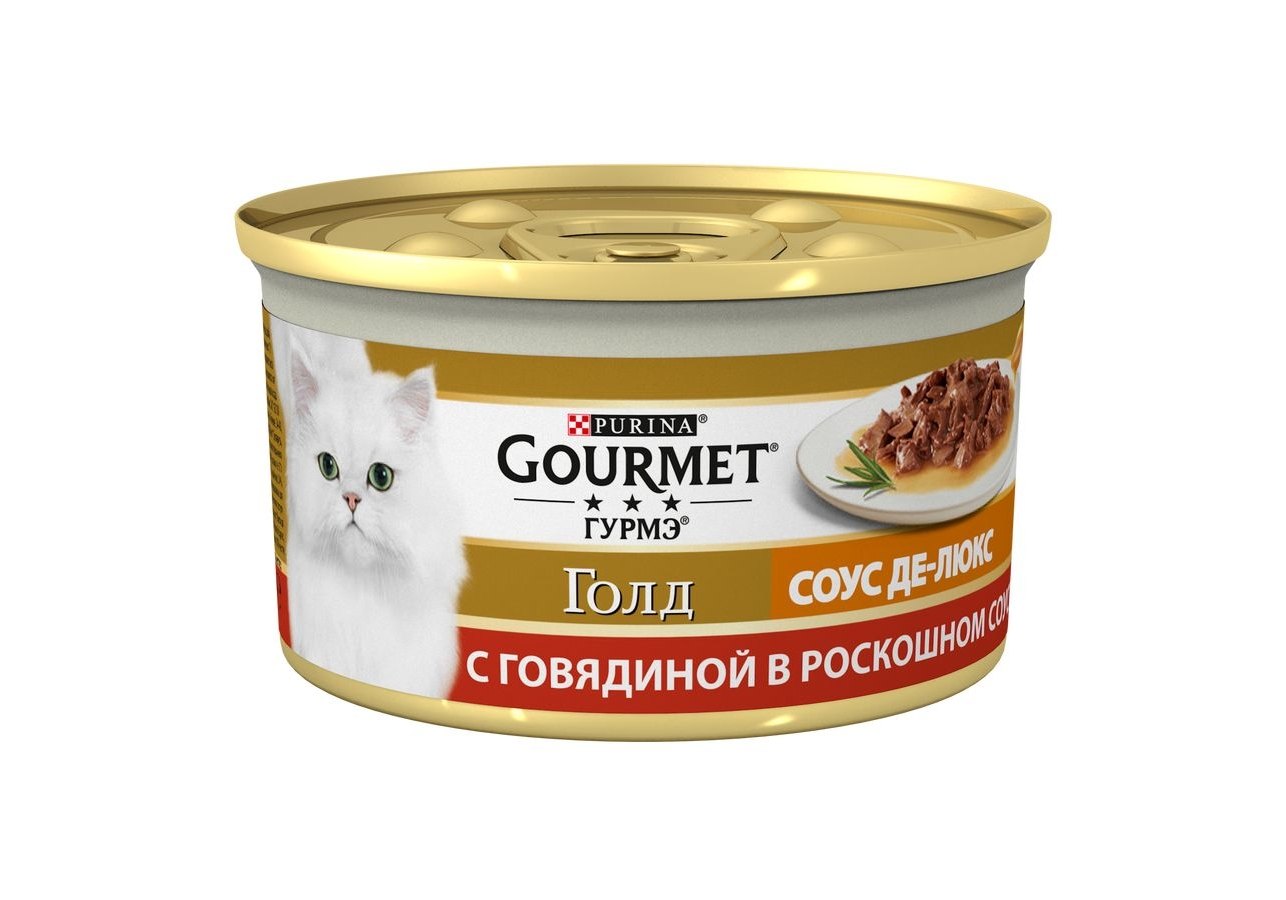 Gourmet Gold / Влажный корм Консервы Пурина Гурмэ Голд Соус Де-люкс для  взрослых кошек с говядиной (цена за упаковку) 85г х 12шт купить в Москве по  низкой цене 670₽ | интернет-магазин ZooMag.ru