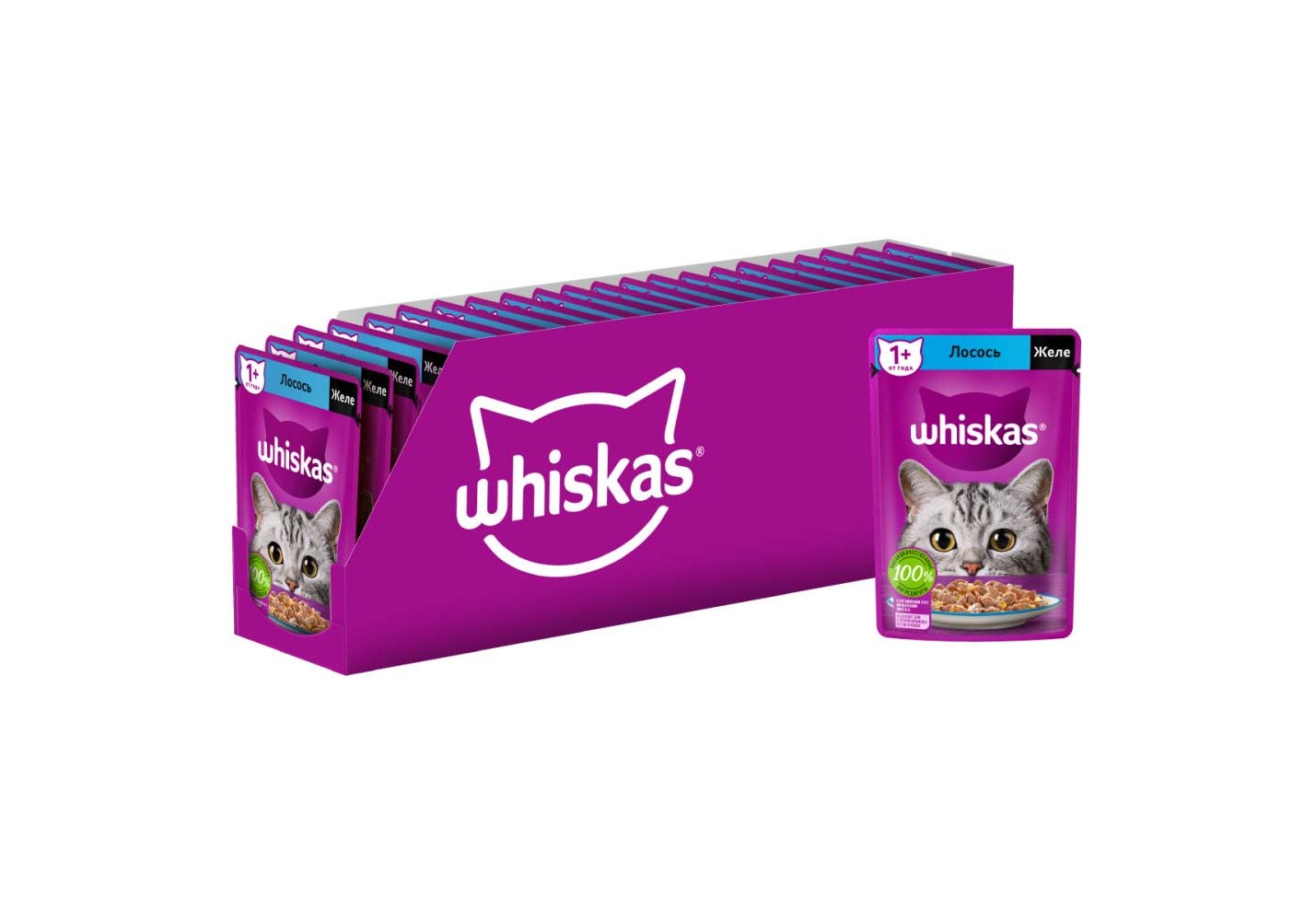 Whiskas / Паучи Вискас для кошек Лосось желе (цена за упаковку) 75г х 28шт  купить в Москве по низкой цене 850₽ | интернет-магазин ZooMag.ru