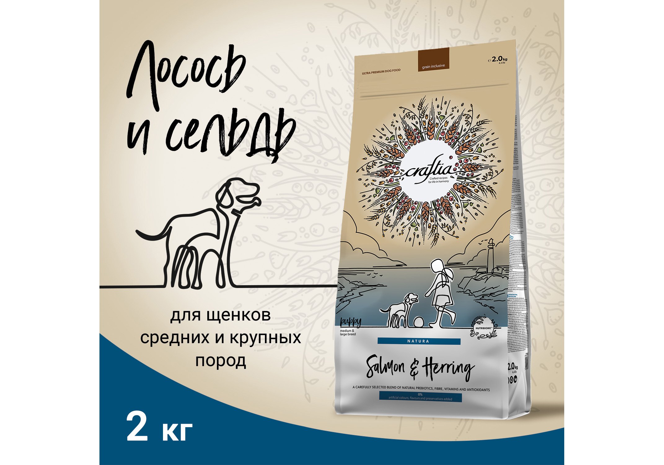 Craftia Natura Puppy Medium & Large Breed Salmon & Herring / Сухой корм  Крафтия для Щенков Средних и Крупных пород Лосось сельдь 2 кг купить в  Москве по низкой цене 2 762₽ |