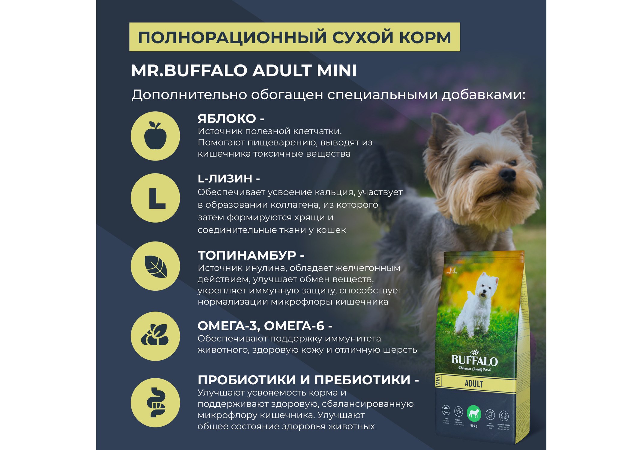 Mr.Buffalo Adult Mini / Сухой корм Мистер Бафало для собак Мелких пород  Ягненок 800 г купить в Москве по низкой цене 560₽ | интернет-магазин  ZooMag.ru