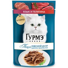 Гурмэ Перл / Влажный корм Паучи Пурина Гурмэ Перл Мясной Дуэт для взрослых кошек с языком и телятиной (цена за упаковку)