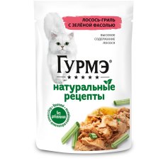 Гурмэ Натуральные рецепты / Влажный корм Паучи Пурина Гурмэ Натуральные рецепты для взрослых кошек с лососем (цена за упаковку)
