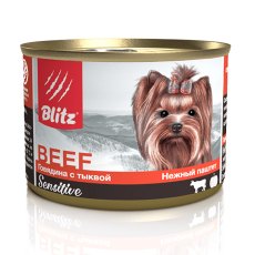 Blitz Sensitive Beef / Консервы Блиц для взрослых собак Мелких пород нежный Паштет Говядина с Тыквой (цена за упаковку)
