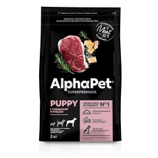 AlphaPet Puppy Superpremium / Сухой корм АльфаПет для Щенков, беременных и кормящих собак Крупных пород до 6 месяцев Говядина рубец