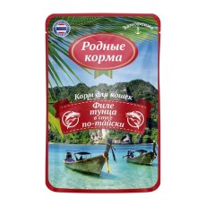 Родные Корма / Паучи Заморские для кошек Тунец в соусе по-тайски (цена за упаковку)