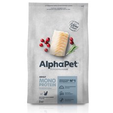 AlphaPet Superpremium Monoprotein / Сухой корм АльфаПет для взрослых кошек Белая рыба