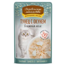 Деревенские лакомства Домашние обеды / Паучи для кошек Тунец с Окунем в нежном желе (цена за упаковку)