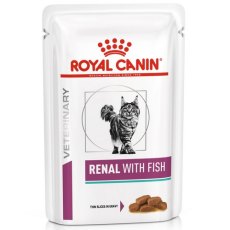 Royal Canin Renal with Fish / Ветеринарный влажный корм (Консервы-Паучи) Роял Канин Ренал для кошек для поддержания функции почек с Рыбой (цена за упаковку)