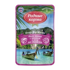 Родные Корма / Паучи Заморские для кошек Тунец с лососем в желе по-тайски (цена за упаковку)