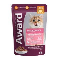 Award Kitten Healthy growth / Влажный корм Паучи Авард для Котят от 1 месяца Кусочки в соусе с Индейкой (цена за упаковку)