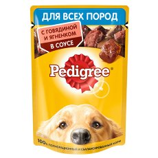 Pedigree / Паучи Педигри для взрослых собак всех пород с Говядиной и Ягненком в соусе (цена за упаковку)