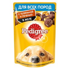 Pedigree / Паучи Педигри для взрослых собак всех пород с Телятиной и Печенью в желе (цена за упаковку)