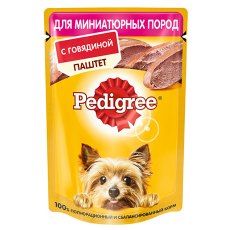 Pedigree / Паучи Педигри для взрослых собак Миниатюрных пород паштет Говядина (цена за упаковку)