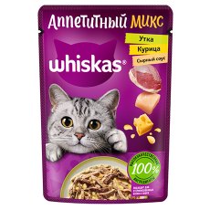 Whiskas Аппетитный микс / Паучи Вискас для взрослых кошек Курица Утка с Сырным соусом (цена за упаковку)