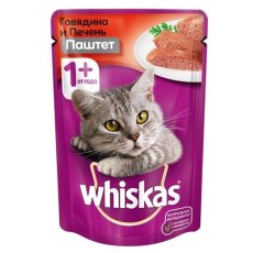 Whiskas / Паучи Вискас для взрослых кошек Говядина и Печень паштет (цена за упаковку)