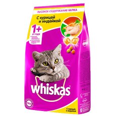 Whiskas / Сухой корм Вискас для взрослых кошек подушечки-паштет с Курицей и индейкой