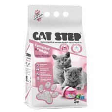 Cat Step Compact White Baby Powder / Наполнитель Кэт Степ для туалета котят комкующийся Минеральный с ароматом Детской присыпки
