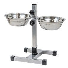Homepet / Металлическая регулируемая подставка Хоумпет с мисками для домашних животных высотой до 30 см Хром