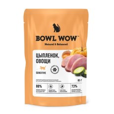 BOWL WOW / Влажный корм Боул Вау для взрослых кошек с чувствительным пищеварением Цыпленок с овощами в соусе (цена за упаковку)