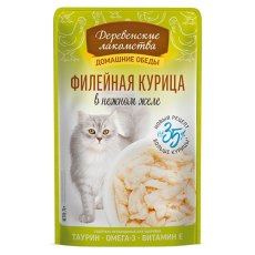 Деревенские лакомства Домашние обеды / Паучи для кошек филейная Курица в нежном желе (цена за упаковку)