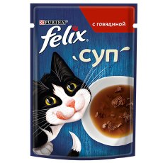 FELIX СУП / Влажный корм Паучи Пурина Феликс Суп для взрослых кошек с говядиной (цена за упаковку)