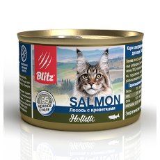 Blitz Holistic Salmon / Консервы Блиц для взрослых кошек нежное Суфле Лосось с Креветками (цена за упаковку)