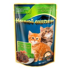 Ночной охотник / Влажный корм Паучи для Котят Цыпленок и Кролик в желе (цена за упаковку)