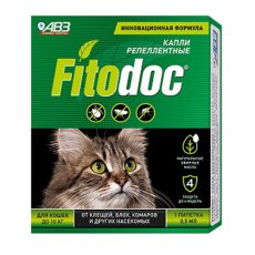 Fitodoc / Капли репеллентные Фитодок для кошек весом до 10 кг от Клещей Блох Комаров и других насекомых