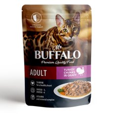 Mr.Buffalo Adult Sensitive Turkey / Паучи Мистер Бафало для взрослых кошек с Чувствительным пищеварением Индейка в соусе (цена за упаковку)