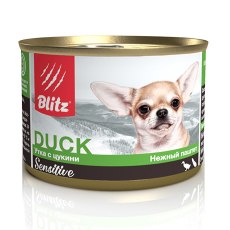 Blitz Sensitive Duck / Консервы Блиц для взрослых собак Мелких пород нежный Паштет Утка с Цукини (цена за упаковку)