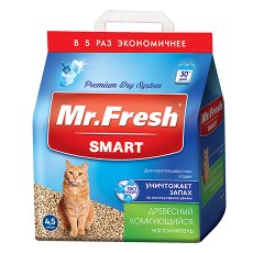 Mr.Fresh Smart / Наполнитель Мистер Фреш для Короткошёрстных кошек Древесный