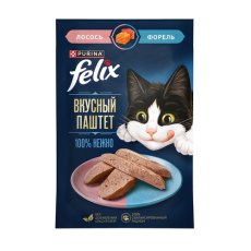 FELIX ВКУСНЫЙ ПАШТЕТ / Влажный корм Паучи Феликс Вкусный паштет для взрослых кошек с лососем и форелью (цена за упаковку)