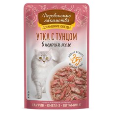 Деревенские лакомства Домашние обеды / Паучи для кошек Утка с Тунцом в нежном желе (цена за упаковку)